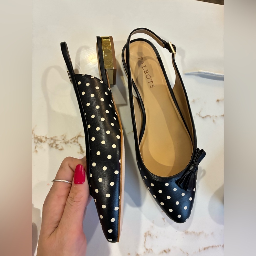 Talbots black and white polka dot ankle strap heels size 7.5 new
